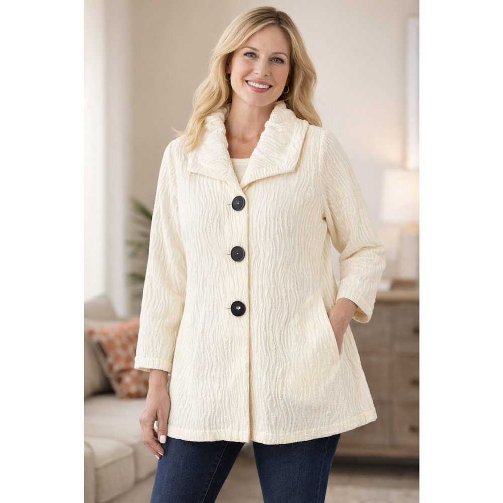 Multiples Textured Crinkle Topper Jacket Womens Small Cream Swing Lagenlook Chic